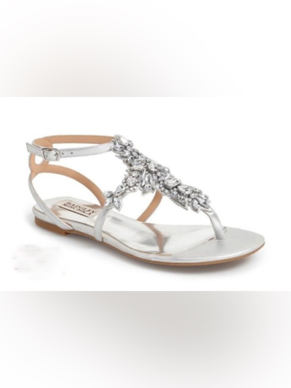 Badgley Mischka Silver Crystal Embellished T-Strap Sandals